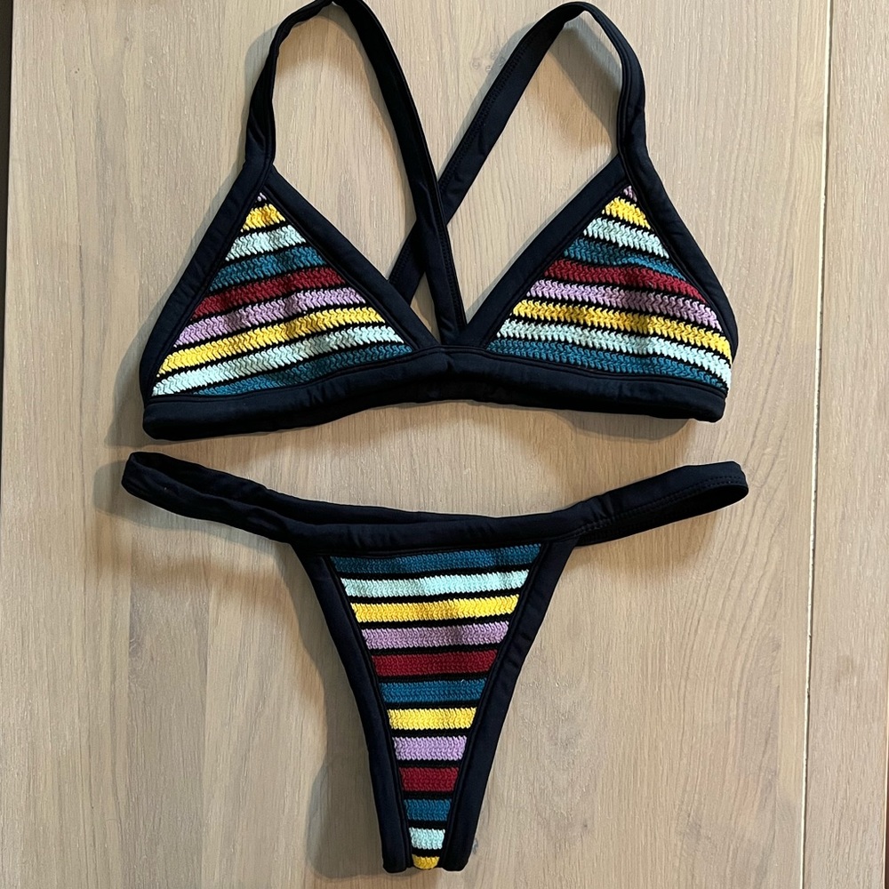 Indah Crochet Stripe Thong Bikini